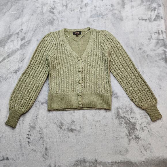 Truth by Republic Sweater Womens M Green Cable Knit V-Neck Cardigan Preppy - Picture 1 of 8